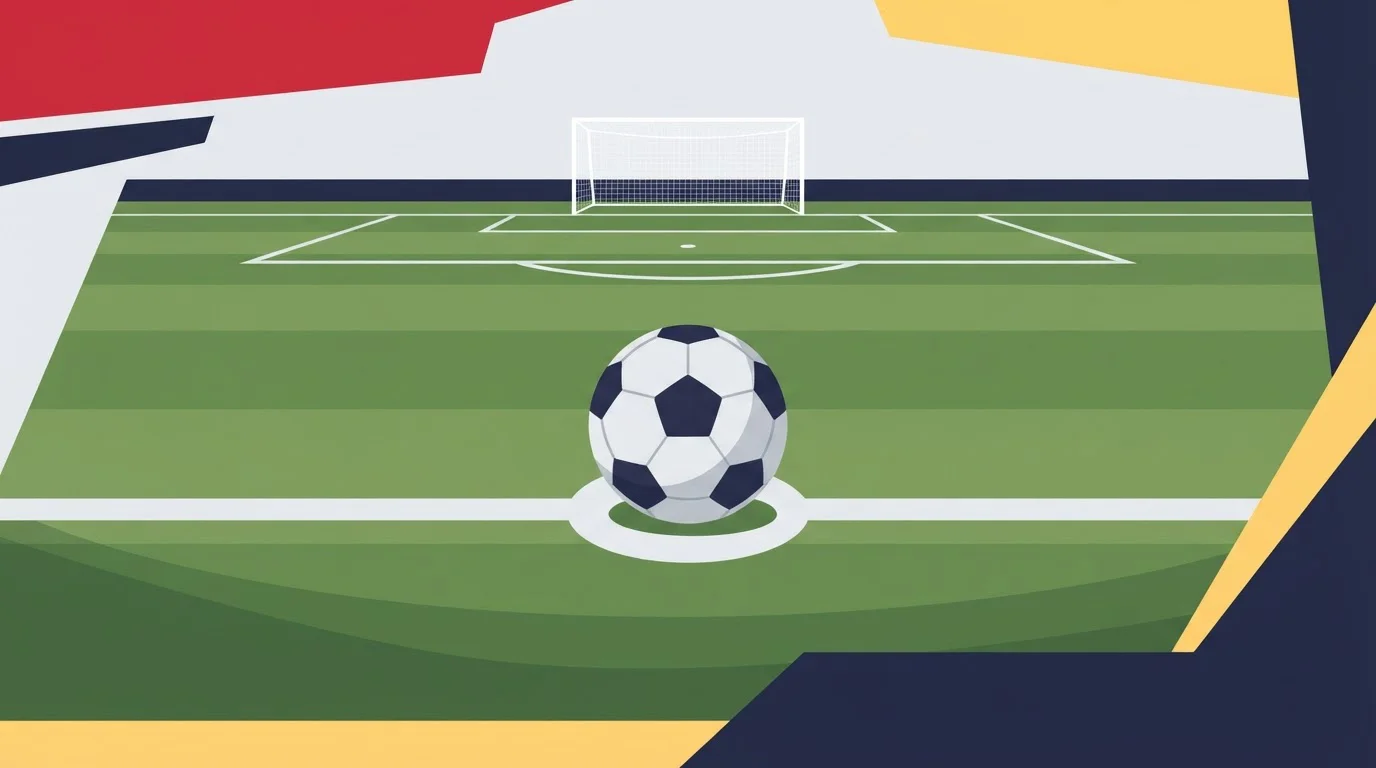 Fußball auf dem Elfmeterpunkt eines Spielfelds vor dem Tor